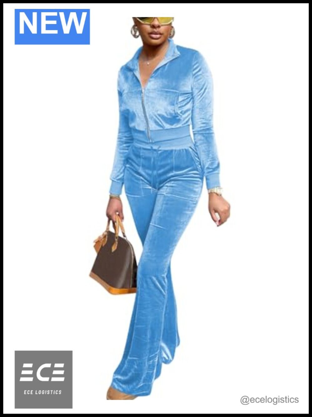 Velour 2 Piece Tracksuit Zip Up Jacket Flare Pants Womens Sweat Suit